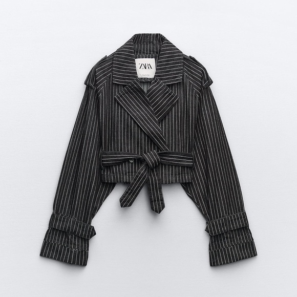 ✨SALE✨ ZARA OVERSIZED STRIPED CROP DENIM TRENCH ✨SALE✨ - Picture 4 of 9
